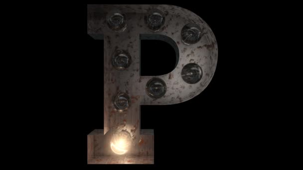 lettere di lampadina lampeggiante in acciaio arrugginito animato con 4 loop di animazione luminosa e canale alfa P
 - Filmati, video