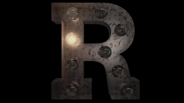 animált rozsdás acél villogó izzó betűk 4 fény animációs hurkok és alfa csatorna R - Felvétel, videó