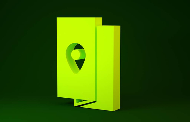 Ícone de guia de viagem livro capa amarela isolado no fundo verde. Conceito de minimalismo. 3D ilustração 3D render
 - Foto, Imagem