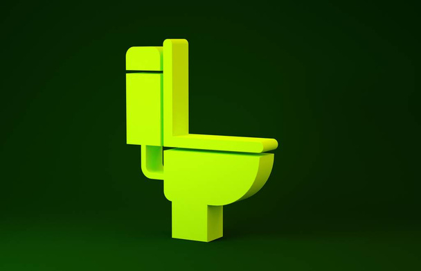Żółta ikona muszli klozetowej izolowana na zielonym tle. Koncepcja minimalizmu. Ilustracja 3d - Zdjęcie, obraz