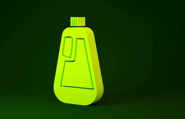 Yellow Plastic bottle for liquid laundry detergent, bleach, dishwashing liquid icon isolated on green background. Minimalism concept. 3d illustration 3D render - Фото, изображение