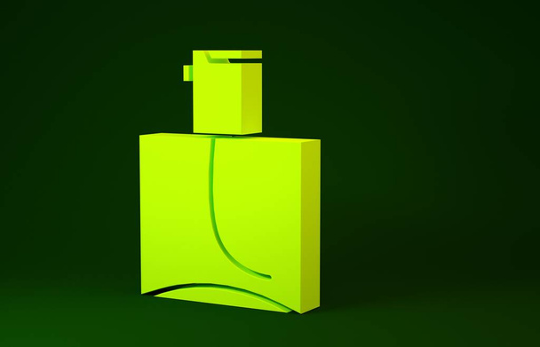 Yeşil arka planda sarı parfüm ikonu izole edildi. Minimalizm kavramı. 3d illüstrasyon 3B canlandırma - Fotoğraf, Görsel