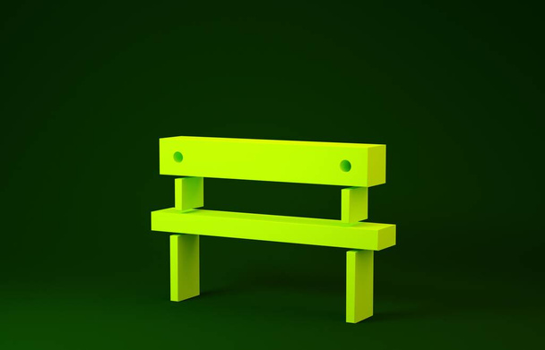 Желтый значок скамейки изолирован на зеленом фоне. Концепция минимализма. 3D-рендеринг
 - Фото, изображение