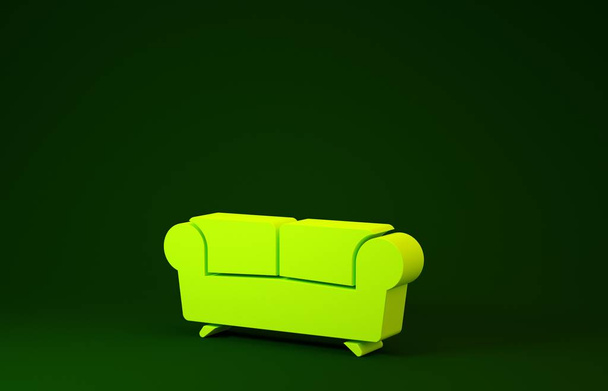 Κίτρινος καναπές εικονίδιο που απομονώνεται σε πράσινο φόντο. Μινιμαλιστική έννοια. 3d απεικόνιση 3D καθιστούν - Φωτογραφία, εικόνα