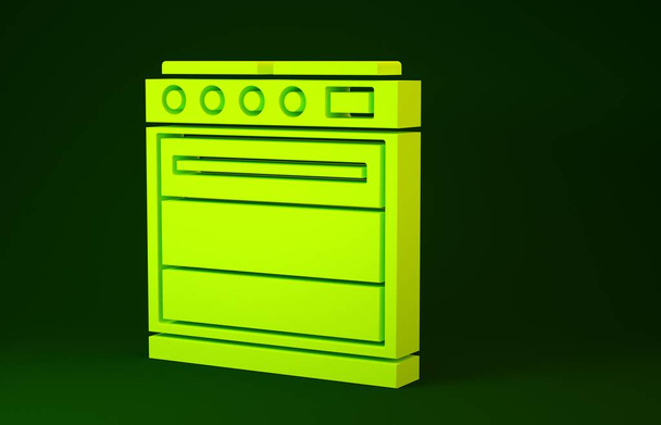 Yellow Oven icon isolated on green background. Stove gas oven sign. Minimalism concept. 3d illustration 3D render - Photo, Image