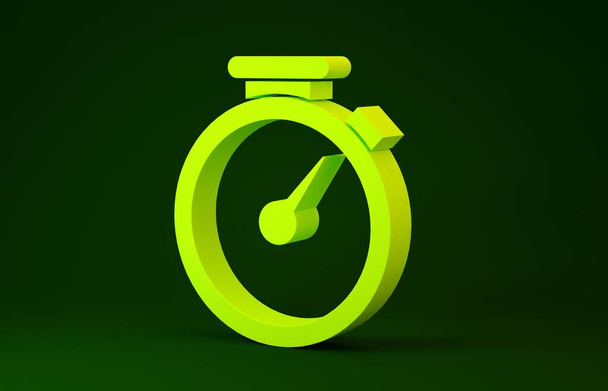 Żółta ikona Stopwatch na zielonym tle. Znak czasowy. Koncepcja minimalizmu. Ilustracja 3d - Zdjęcie, obraz