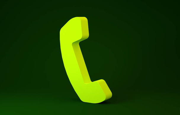 Sárga Telefonkészülék ikon elszigetelt zöld háttérrel. Telefonjel. Minimalizmus koncepció. 3d illusztráció 3d render - Fotó, kép