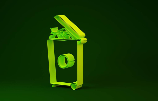 Κίτρινος σκουπιδοτενεκές μπορεί εικονίδιο απομονώνονται σε πράσινο φόντο. Σήμα σκουπιδοτενεκέ. Ανακυκλώστε το εικονίδιο καλάθι. Εικονίδιο σκουπιδιών. Μινιμαλιστική έννοια. 3d απεικόνιση 3D καθιστούν - Φωτογραφία, εικόνα