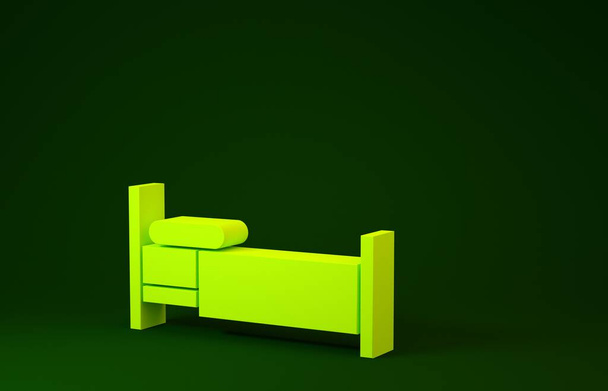 Gele Bed pictogram geïsoleerd op groene achtergrond. Minimalisme concept. 3d illustratie 3D renderen - Foto, afbeelding