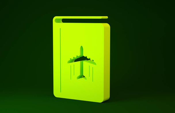 Ícone de guia de viagem livro capa amarela isolado no fundo verde. Conceito de minimalismo. 3D ilustração 3D render
 - Foto, Imagem