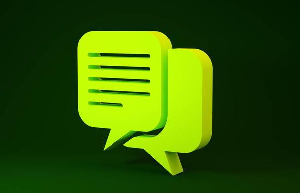 Yellow Chat icon isolated on green background. Speech bubbles symbol. Minimalism concept. 3d illustration 3D render - Photo, Image