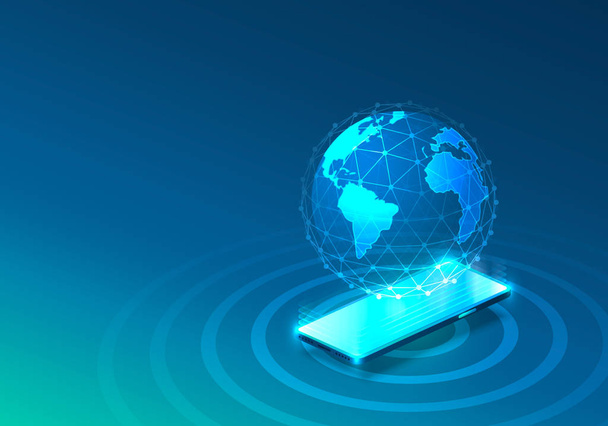 Elektronisches Online-Telefon-Symbol, Netzwerktechnologie, blauer Hintergrund. - Vektor, Bild