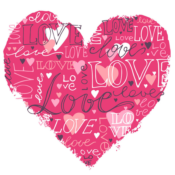 Heart love hand written  lettering, romantic love vector illustr - Вектор, зображення