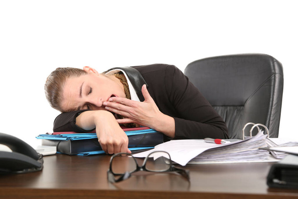 woman tired in office - Foto, afbeelding