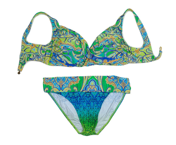 Green and blue swimsuit. Isolate on white background. - Zdjęcie, obraz