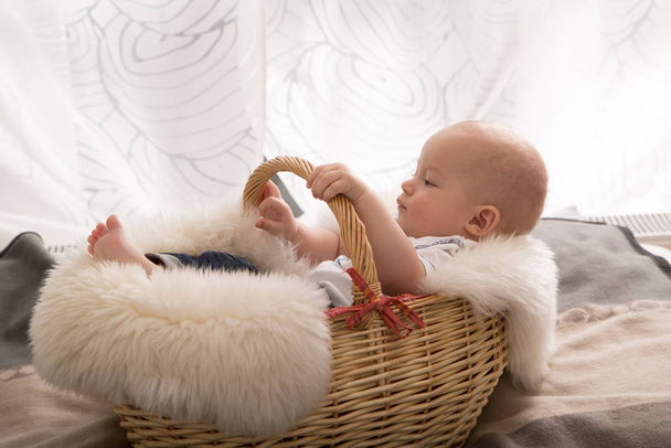 newborn baby in the basket. - Foto, Imagen