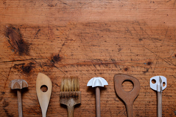 old wooden spoon background kitchen - Foto, Imagen