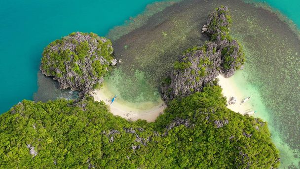 Ilha rochosa com floresta tropical, vista aérea. Ilhas Caramoas, Filipinas. - Foto, Imagem