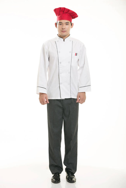 Wear clothing occupation Chinese waiters in white background - Valokuva, kuva