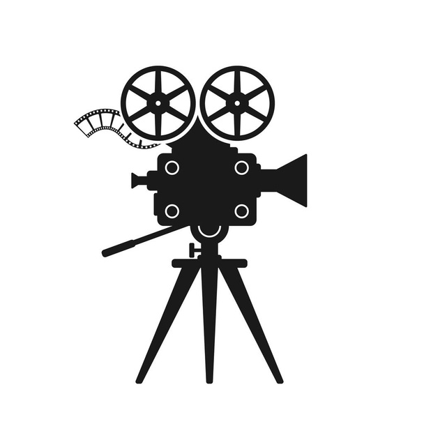 Retro movie camera black silhouette on white background - ベクター画像
