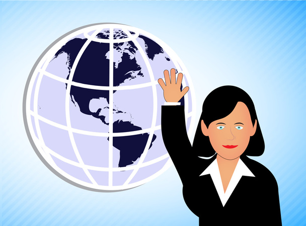 Girl the politician against the globe - Vector, Image