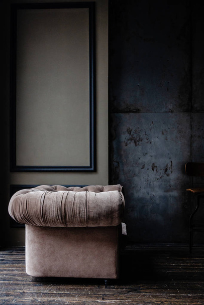 Brown armchair in loft studio - Φωτογραφία, εικόνα