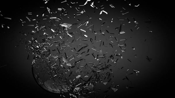Broken glass sphere black background. 3d illustration, 3d rendering. - Photo, image