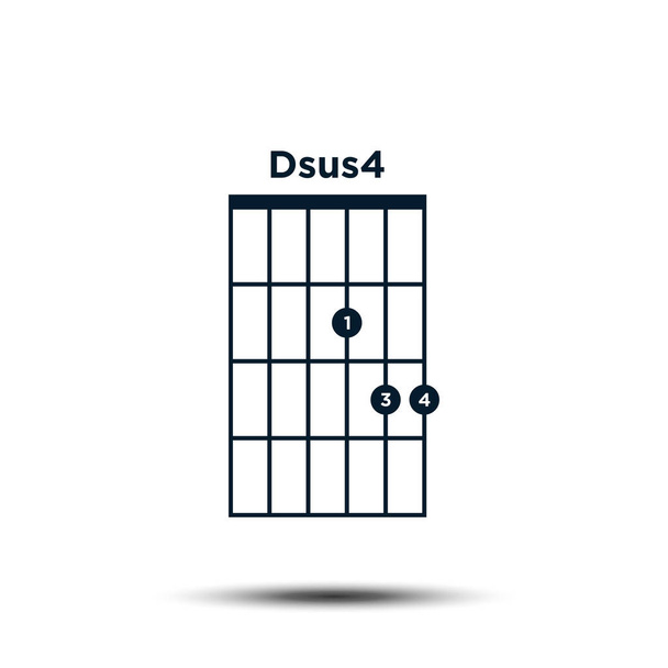 Dsus4, Basic Guitar Chord Chart Icon Vector Template - Vector, Image