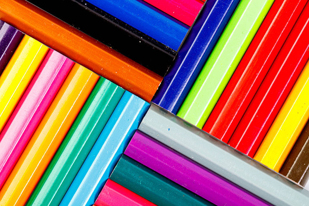 macro multicolored pencils on a white background - Foto, Imagem