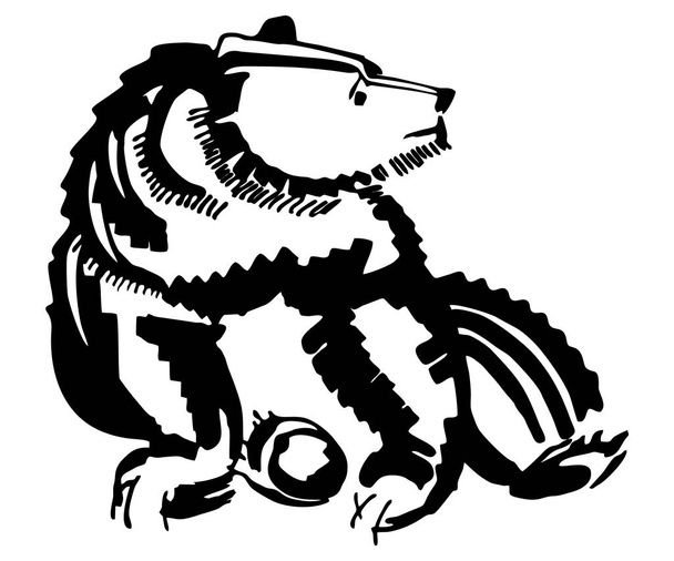 Stylized ink drawing of norhtern russian bear, black and white, isolated, for custom print and logo design - Vector, Image