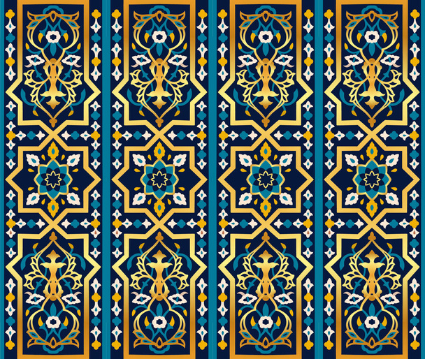 Saumaton Arabian, Uzbekistanin, Kazakstanin, Kirgisian, Keski-Aasian ja islamilainen vektori arkkitehtoninen koristeellinen kuvio, ruusunpunainen koristeellinen boheo tyyli vintage koristeet syvän sininen, syaani ja kulta värit mukautetun suunnittelun ja tulostuksen. - Vektori, kuva