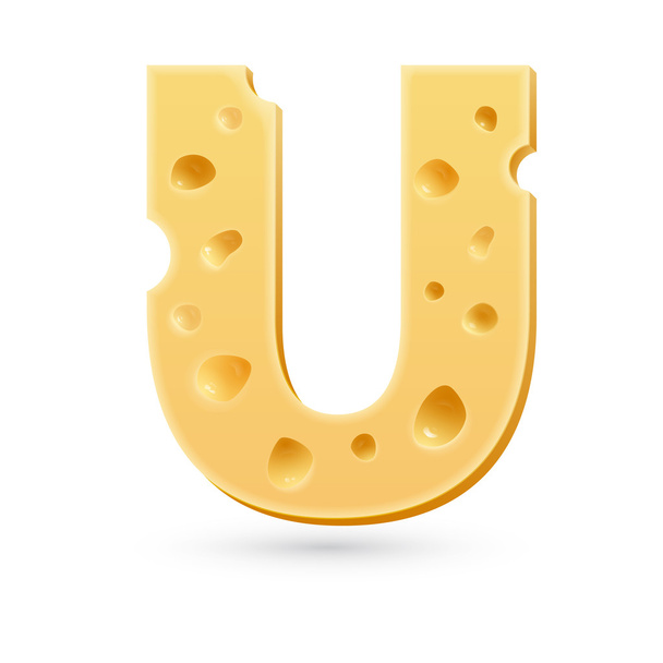 U cheese letter. Symbol isolated on white. - Vektor, Bild