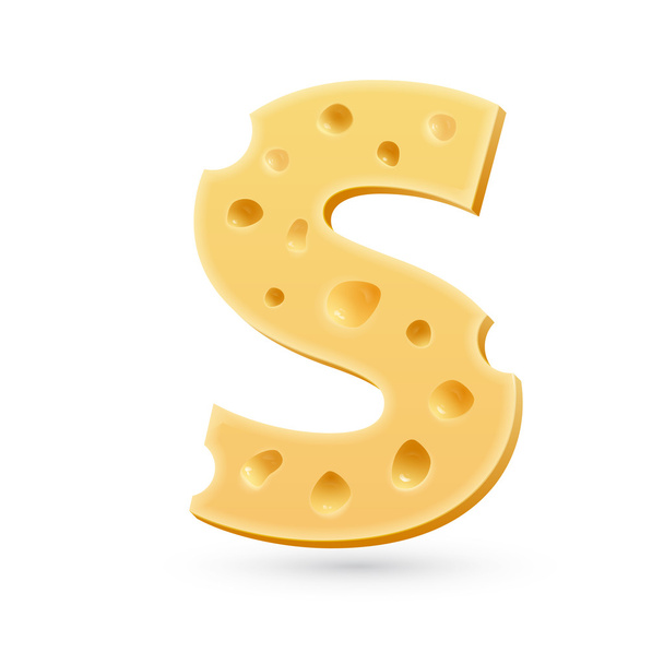 S cheese letter. Symbol isolated on white. - Vektor, obrázek
