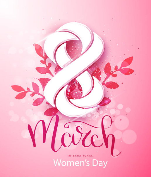 Tiivistelmä Vaaleanpunainen Kukka Tervehdys kortti - Kansainvälinen Happy Womens Day - 8 Maaliskuu loma tausta. Kortin suunnittelumalli. Vektoriesimerkki
 - Vektori, kuva