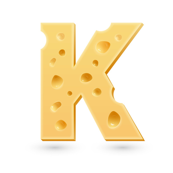K cheese letter. Symbol isolated on white. - Vector, Imagen