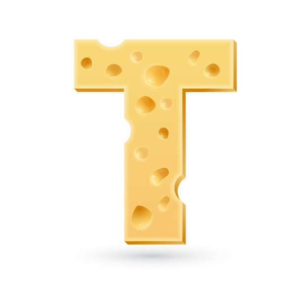 T cheese letter. Symbol isolated on white. - Vector, afbeelding