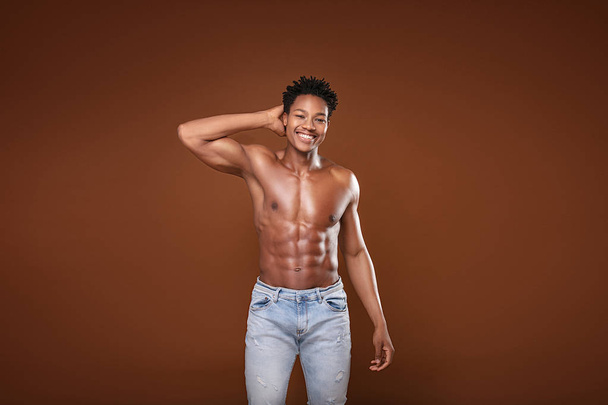 Fit african man with naked torso. - Φωτογραφία, εικόνα