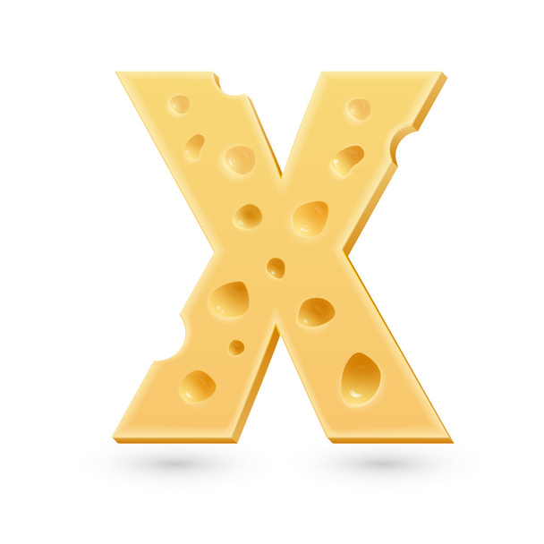 X cheese letter. Symbol isolated on white. - Vector, imagen