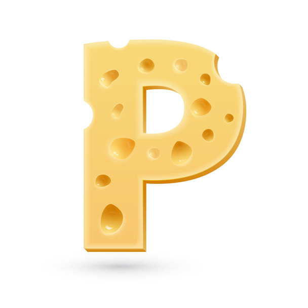 P cheese letter. Symbol isolated on white. - Vektor, Bild