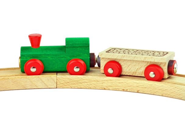 Brinquedo de madeira trem colorido isolado no fundo branco
 - Foto, Imagem