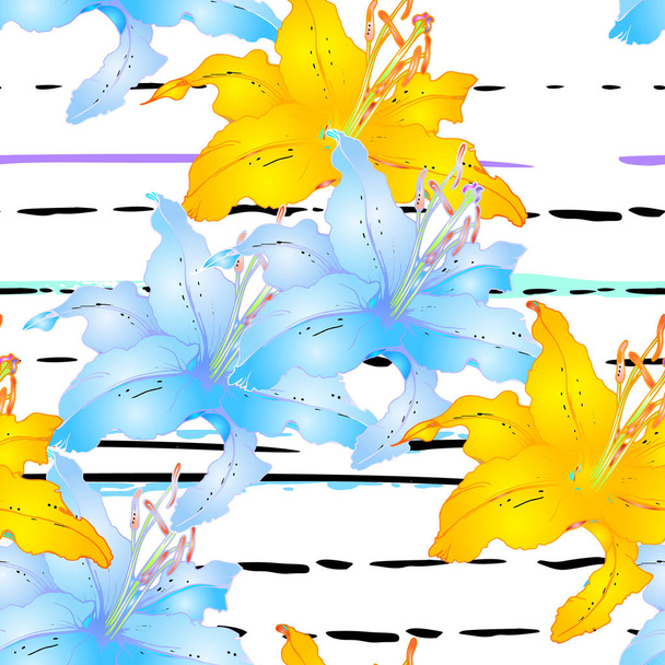 Trends Floral Seamless Pattern. Stripes Line Style - Vettoriali, immagini