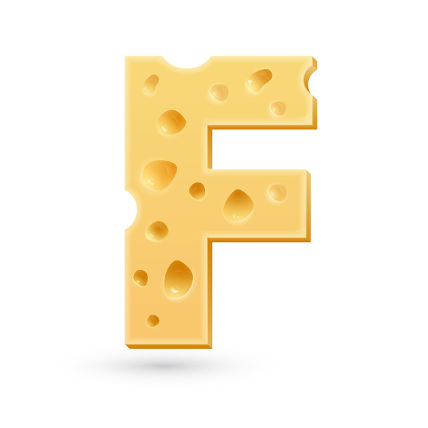 F cheese letter. Symbol isolated on white. - Wektor, obraz