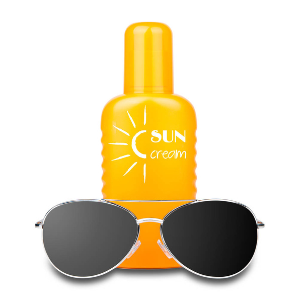 isolated sun cream with sunglasses - Fotó, kép