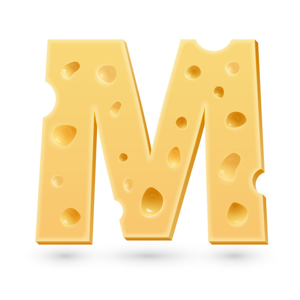 M cheese letter. Symbol isolated on white. - Vektor, Bild