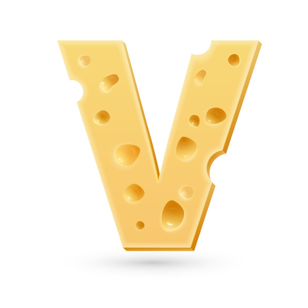 V cheese letter. Symbol isolated on white. - Vektor, obrázek
