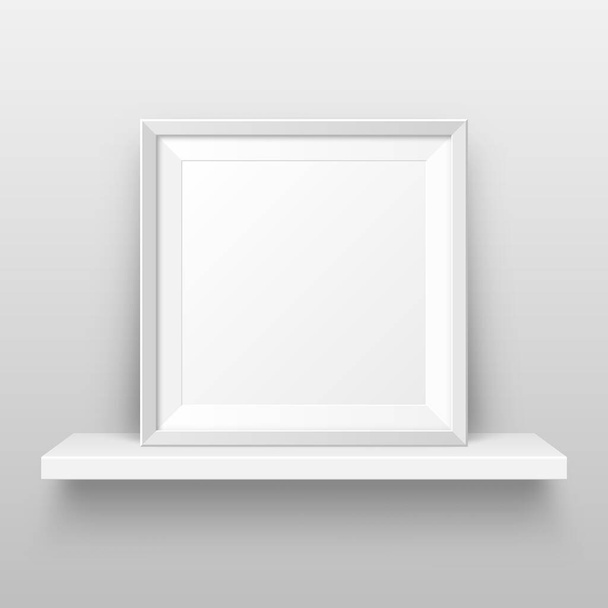 Realistic wall shelf with empty picture frame. Poster mockup for design. Vector Illustration. - Vector, Image