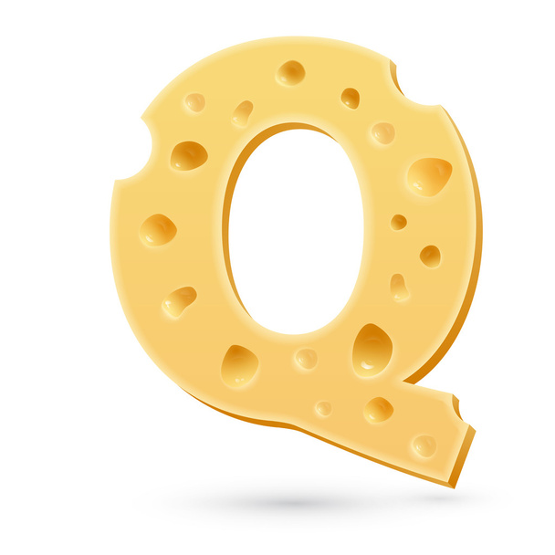 Q cheese letter. Symbol isolated on white. - Vector, afbeelding