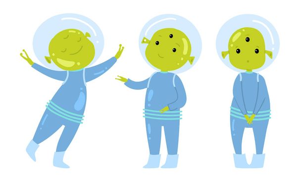 Happy green alien in blue costumes vector illustration - Vector, Image