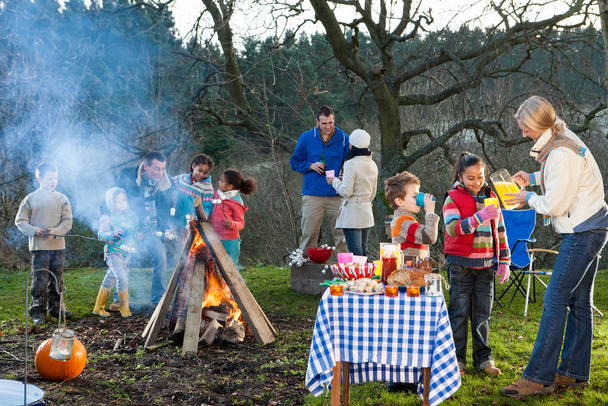 Family bonfire with food and drinks - Фото, зображення