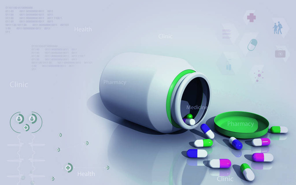 Digital illustration of capsule bottle in colour background	 - Fotó, kép